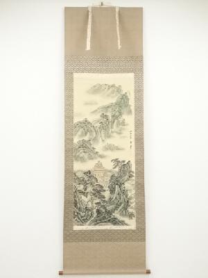 雪草筆　山水　肉筆絹本掛軸